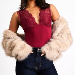 Lulus Tazia Dark Red Lace Knit V-neck Tank Top - Size L